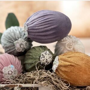 Easter Eggs, Spring Decore, Velvet Set 6 Easter Eggs, Plastic Decorated eggs